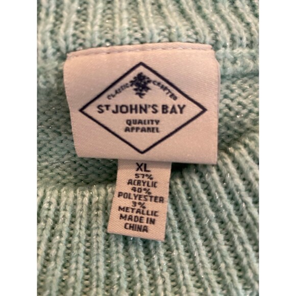 St John’s Bay Sweater Crewneck Cable Knit Size XL Mint Green Silver Sparkle - Picture 9 of 9